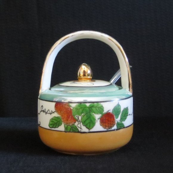 Naro Lidded Basket Jam Pot Vintage Ceramic Made in Japan Circa 40s or 50s - Picture 3 of 9